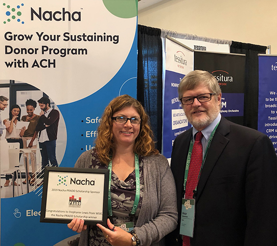 Nacha’s Peter Hohenstein joins Stephanie Lewis, winner of the first Nacha PRADO Scholarship.
