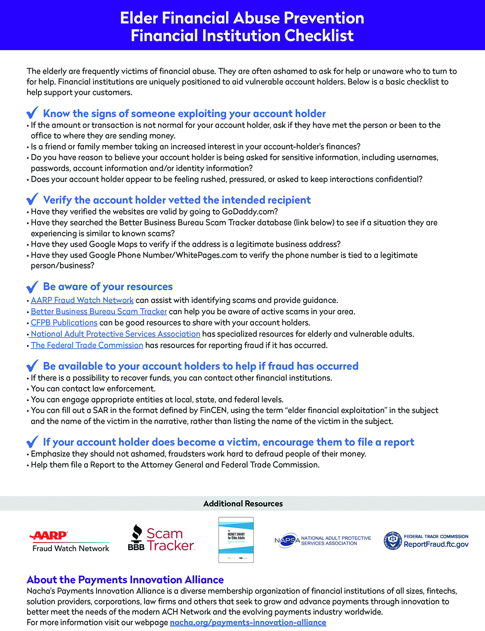 Elder Financial Abuse Prevention Financial Institution Checklist graphic