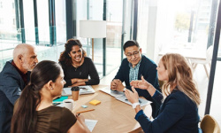 People talking at a table