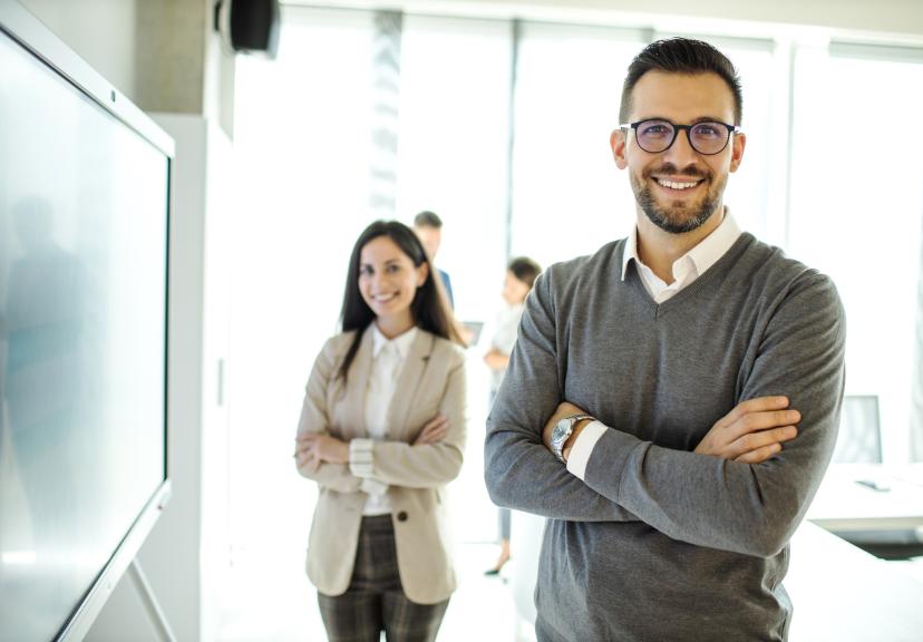 Woman man happy business 