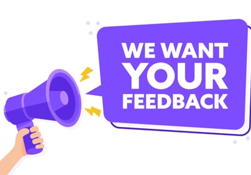 "we want your feedback" coming out of a megaphone