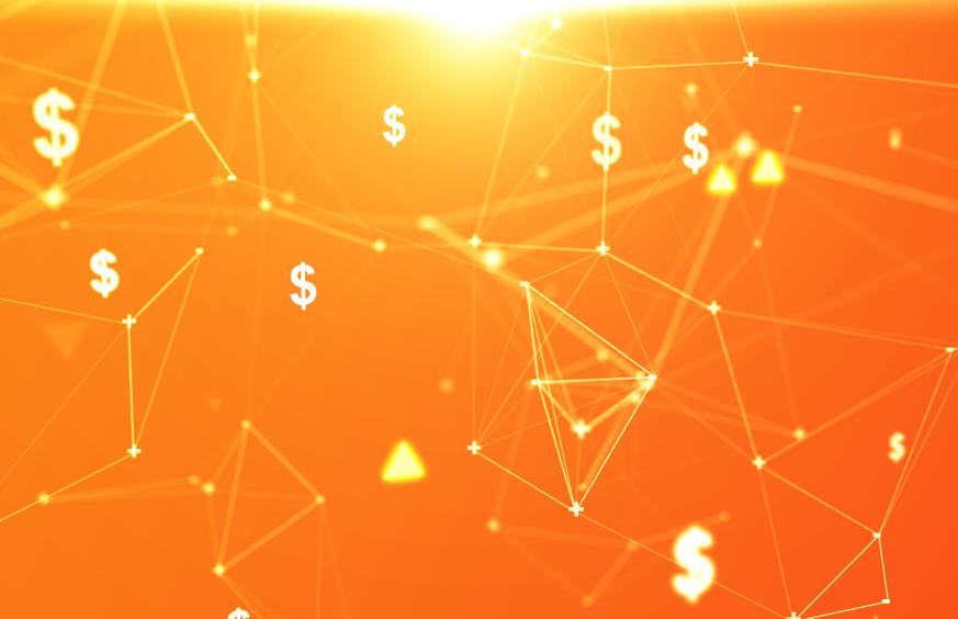 Creative orange background with glowing dollar signs