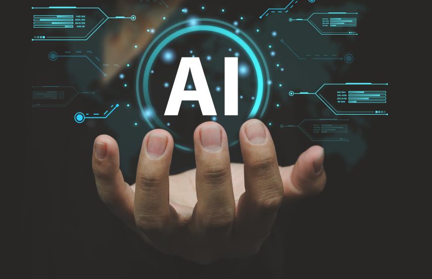 open hand with artificial intelligence over it