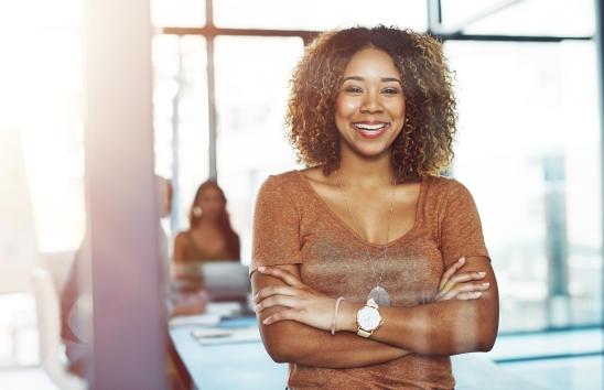 Woman smiling office Nacha Certified