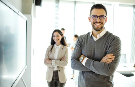 Woman man happy business 