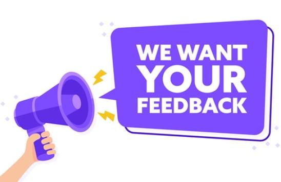 "we want your feedback" coming out of a megaphone