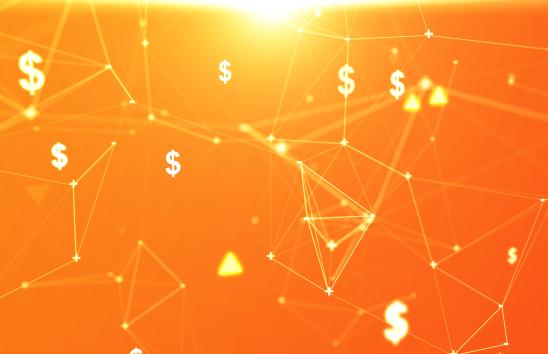 Creative orange background with glowing dollar signs