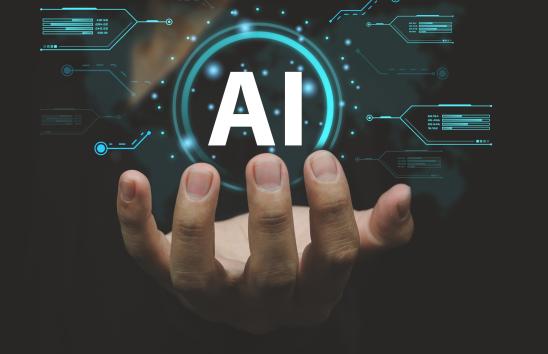 open hand with artificial intelligence over it